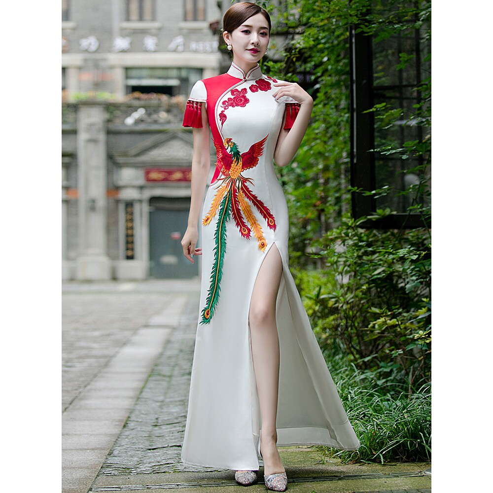 2026新款旗袍秀走秀高端鱼尾裙女长款优雅显瘦中国风改良版舞台表