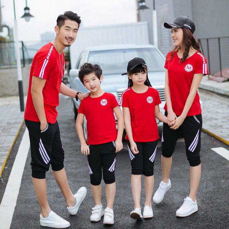 2026新款亲子装夏装短袖运动服套装一家三四口家庭装园服班服