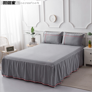 高端100%纯棉磨毛加厚全棉床罩床裙式 床单纯色简约单件防滑床套