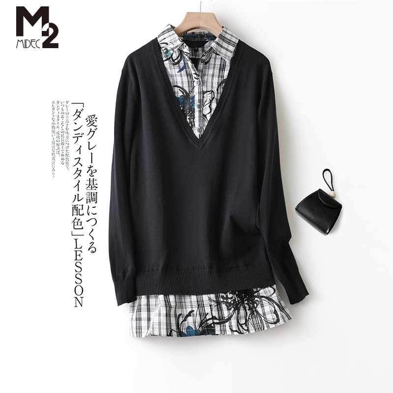 M2女装品牌宽松大码长袖针织衫