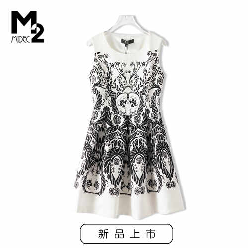 M2女装折扣店夏季新款A字裙背心裙小个子时尚洋气无袖连衣裙