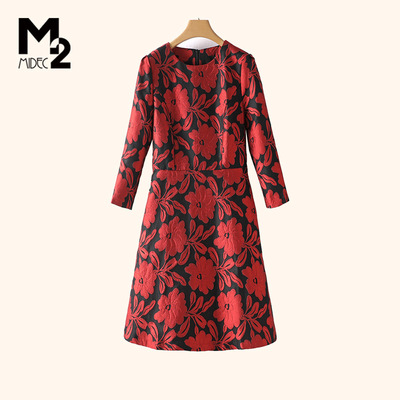 M2折扣店春秋提花连衣裙