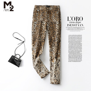 铅笔裤 M2女装 潮流纯棉弹力大码 子女春秋豹纹时尚 品牌折扣休闲裤