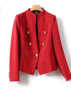 【品牌断码清仓】M2女装休闲西装女春秋时尚长袖宽松大码红色外套