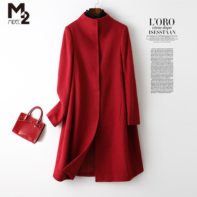 女装品牌折扣冬季红色毛呢大衣