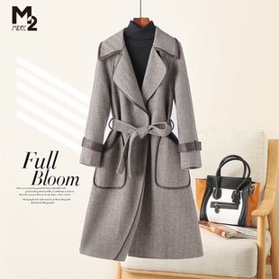 【断码清仓】M2折扣店英伦风收腰显瘦毛呢外套中长款双面呢大衣
