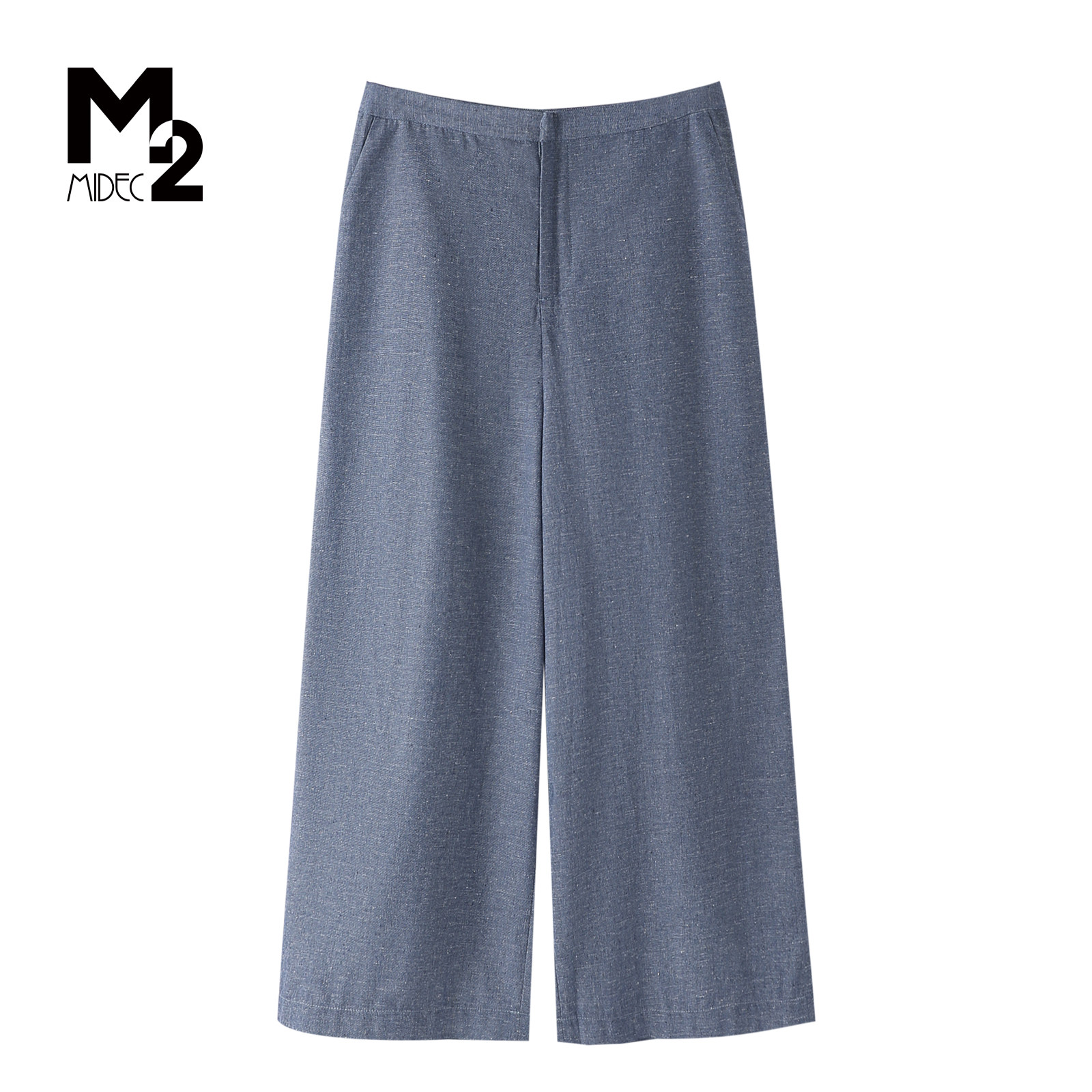 M2折扣店春夏日系简约高腰阔腿裤休闲百搭宽松七分棉麻裤