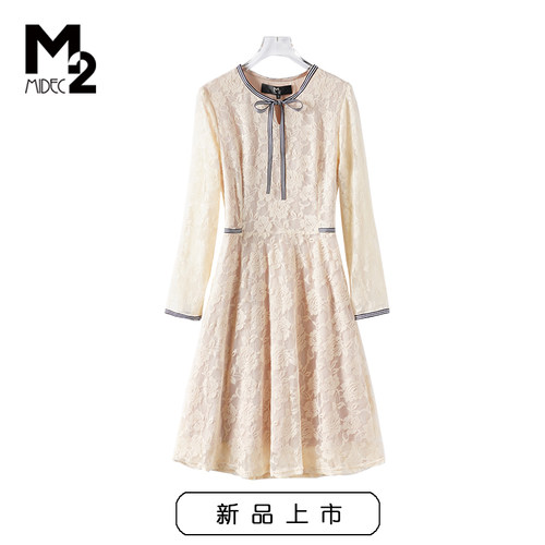 品牌专柜折扣店女装收腰显瘦洋气春夏长袖连衣裙