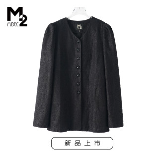 衬衫 M2女装 中年妈妈无领外套休闲圆领长袖 折扣店秋新款 宽松大码