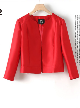 M2女装品牌折扣休闲西装女春秋喜庆洋气时尚长袖宽松大码红色外套