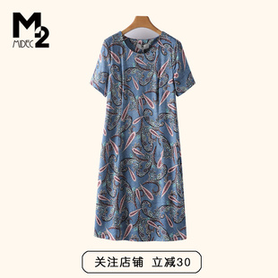 连衣裙 M2折扣店夏季 新款 印花宽松大码 显瘦微胖中年妈妈短袖