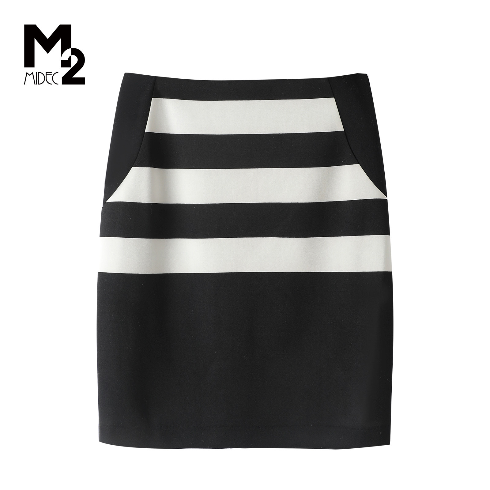 M2折扣店黑白条纹高腰半身裙女修身包臀针织短裙百搭通勤裙