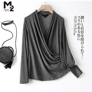 M2女装 品牌折扣针织上衣女春秋长袖 设计感小众时尚 弹力宽松大码