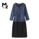 M2折扣店春秋长袖 假两件高端大牌蓝色裙子宽松大码 连衣裙