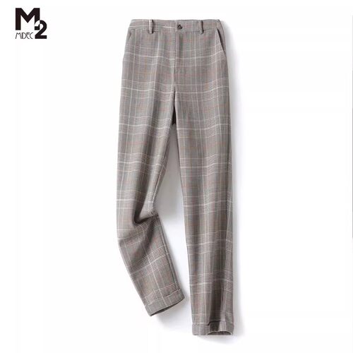 M2折扣店春秋新款格子大码休闲裤
