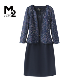 蕾丝连衣裙 外套假两件套高端气质新中式 M2折扣店春秋长袖 开衫