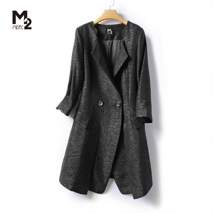 M2女装 清仓 风衣中长款 气质胖mm韩版 休闲外套 宽松大码 品牌断码