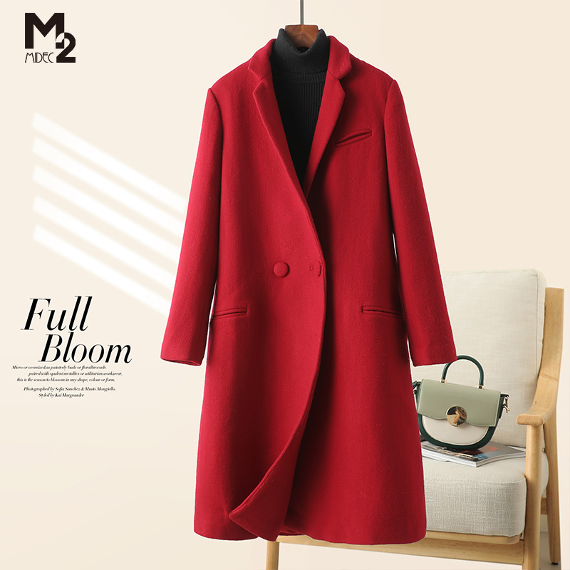M2折扣店秋冬新款宽松大码显瘦中年妈妈时尚羊毛大衣毛呢外套