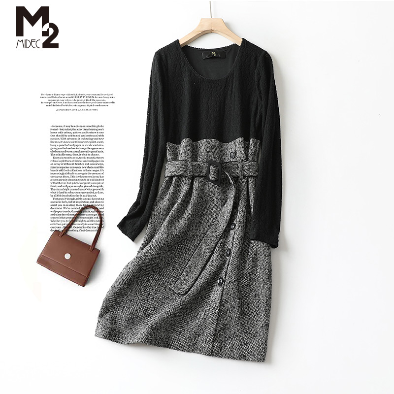 M2女装品牌折扣大气系带连衣裙