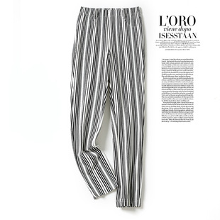 中腰直筒休闲裤 M2女装 洋气大码 女春夏弹力条纹长裤 品牌折扣铅笔裤