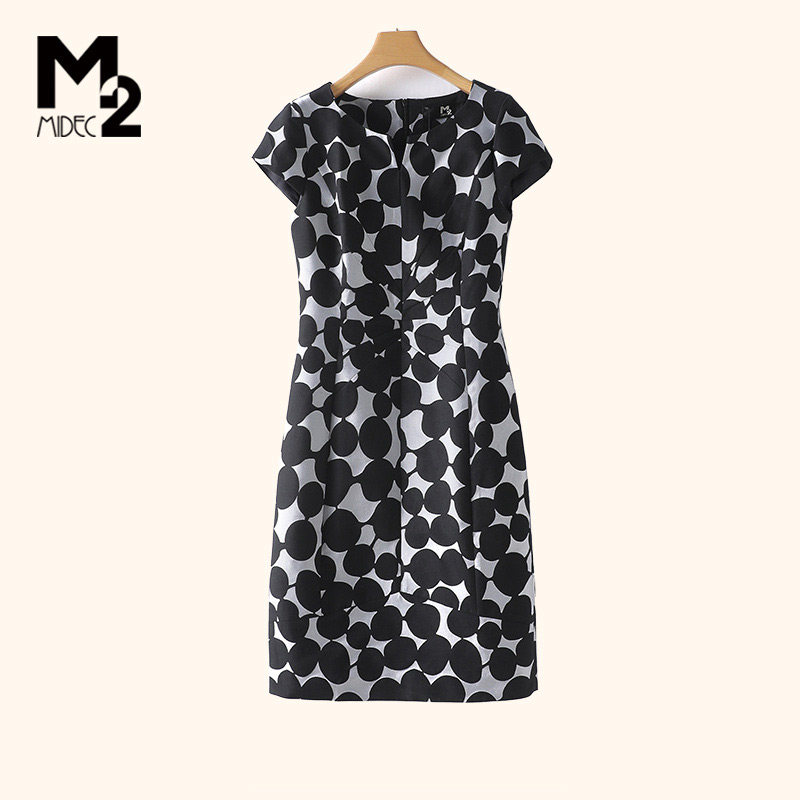 m2品牌折扣店夏季宽松大码显瘦花印中年妈妈洋气衬衣领短袖连衣裙