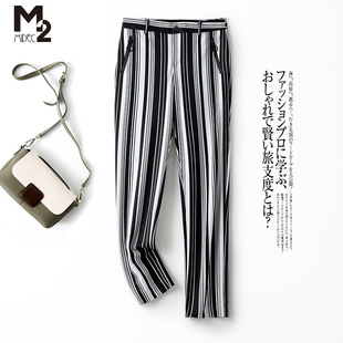 铅笔裤 M2女装 大码 子女春秋直筒条纹弹力气质洋气修身 品牌折扣裤