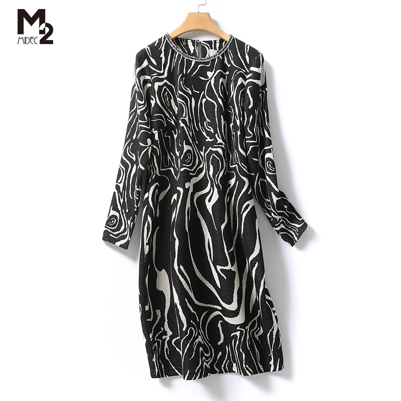 M2折扣店女装春秋款针织高级感气质法式赫本风修身大码胖mm连衣裙