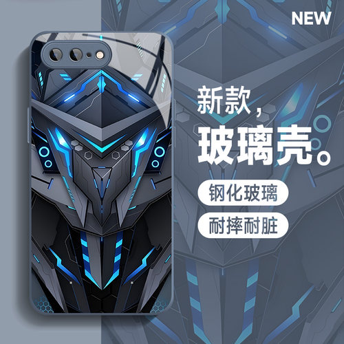 适用于苹果8plus手机壳男6splus炫酷机甲iphone7plus高达玻璃se2全包se3七八6s卡通潮牌镜面时尚2023新款