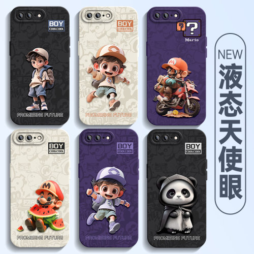 适用于苹果7plus手机壳潮牌卡通8机车马里奥iPhone7液态硅胶软壳se2/3动漫防摔熊猫外壳2023新款天使眼保护套