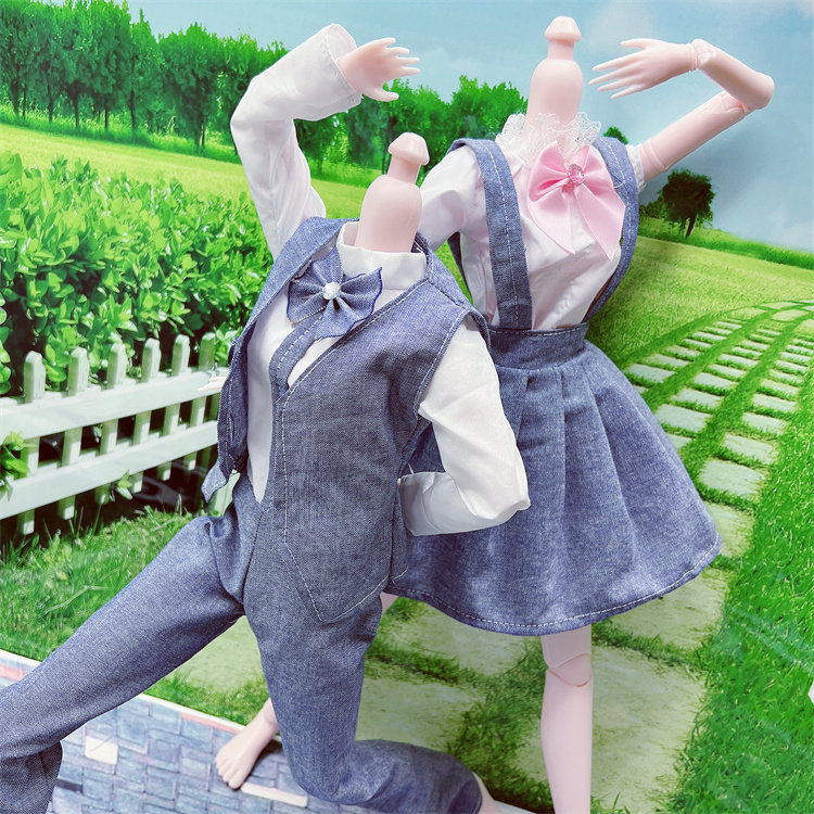 学生背带裙60厘米洋娃娃衣服换装女孩玩具套装时装短裙婚纱大裙