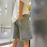 夏季雏菊印花牛仔裤宽松短裤411-1-k50-p40，男装休闲裤，星座410-2