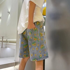 夏季雏菊印花牛仔裤 宽松短裤411-1-k50-p40图片
