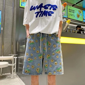 夏季雏菊印花牛仔裤 宽松短裤411-1-k50-p40图片