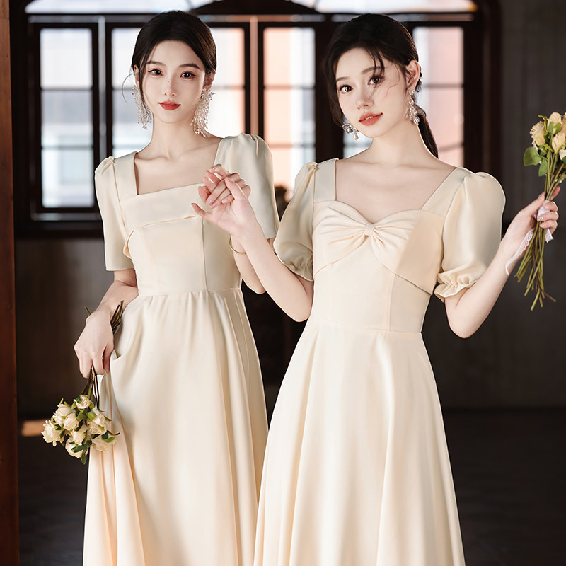 香槟色大码胖mm伴娘服2025新款秋婚礼姐妹团简单大方晚礼服裙显瘦