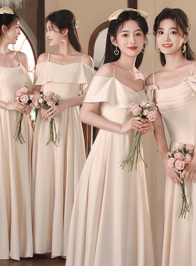 香槟色缎面伴娘服2025新款夏小众高级感宴会晚礼服裙气质日常可穿