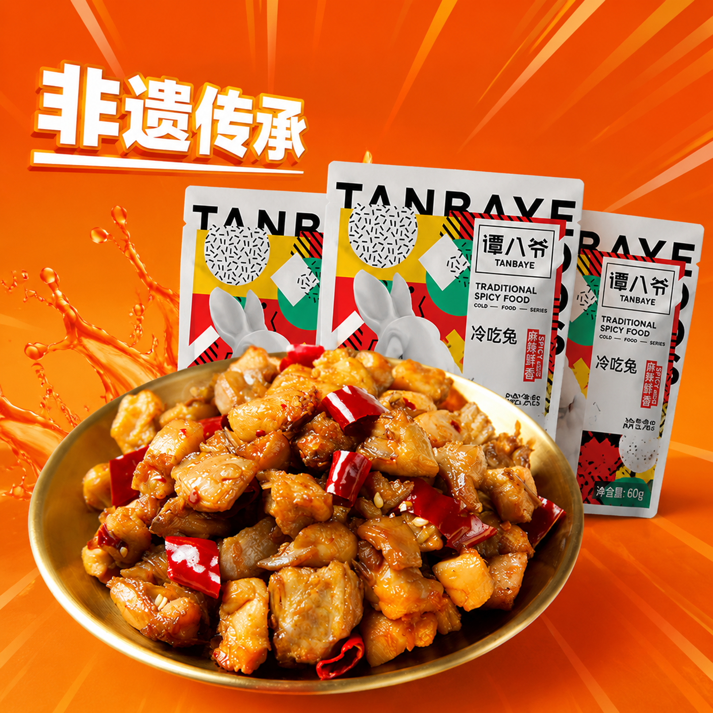 谭八爷冷吃兔150g*3袋自贡麻辣冷吃兔丁开袋即食零食四川特产兔肉