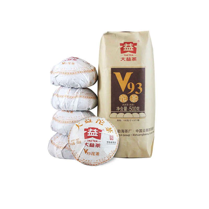 大益2022批次随机发v93普洱熟沱茶5沱*100g 整. 口粮茶