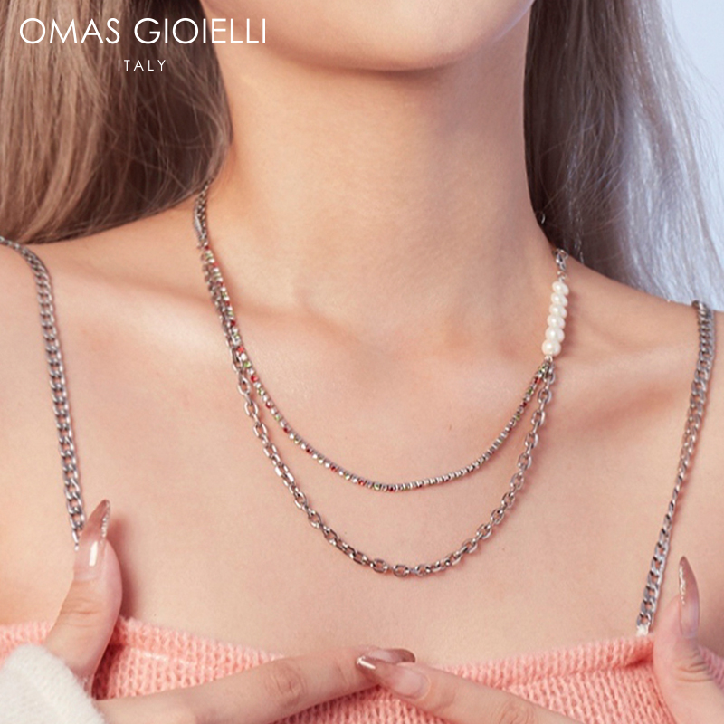 范丞丞同款意大利OG项链心潮系列双链珍珠项链镶水晶项链送女友