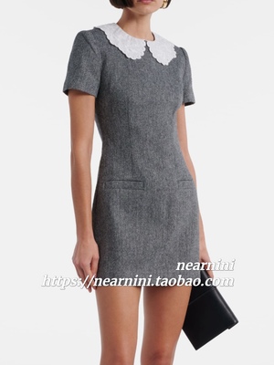 早春高级灰人字纹毛呢娃娃领裙