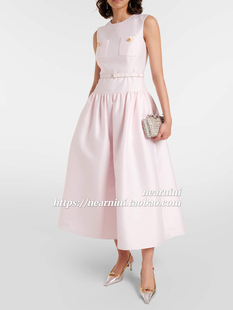 复古礼服无袖 粉色塔夫绸珠光英式 大摆连衣裙 2026新款 Nearnini