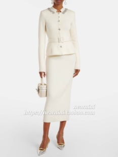 Nearnini王鹤润同款秋冬新款象牙白水钻假两件针织铅笔裙连衣裙