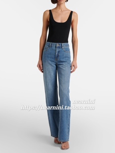 Nearnini 2025新款重工烫钻高腰显瘦直筒牛仔裤拖地裤子 女