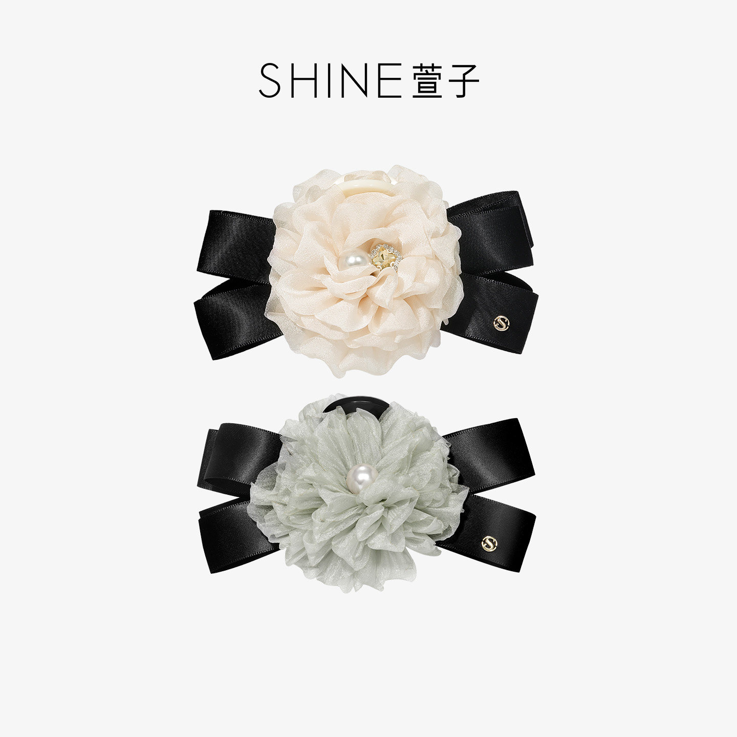 SHINE萱子饰品花朵抓夹高雅黑色发夹蝴蝶结发饰女士头饰