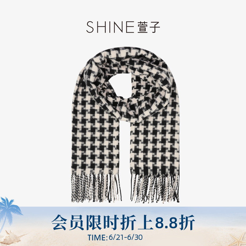 SHINE萱子饰品巴恩风格纹咖色围巾女加厚保暖秋冬围脖防寒披肩