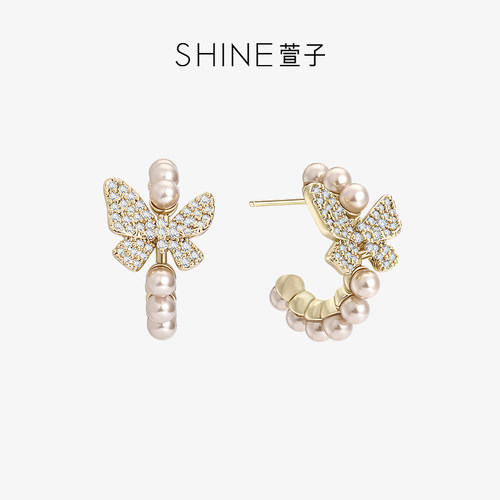 SHINE萱子优雅精致蝴蝶珍珠耳环