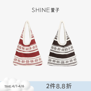 SHINE萱子饰品针织费尔岛系列大容量单肩包雪花托特包