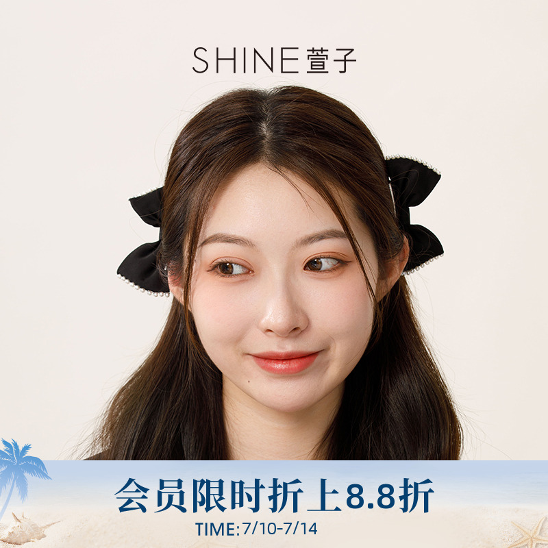 SHINE萱子饰品蝴蝶结发卡对夹珍珠手工镶边立体鸭嘴夹