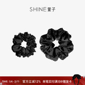 SHINE萱子饰品优雅精致黑色水晶大肠发圈缎面皮筋发绳女生日礼物