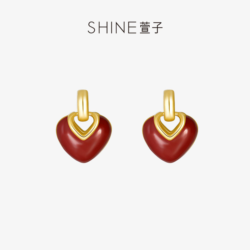 【小小高奢】 SHINE萱子饰品优雅镂空AB面小爱心耳钉S925