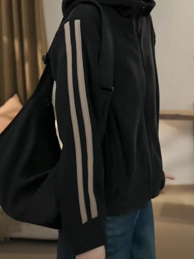 拼色连帽卫衣外套女装2025秋冬新款大码胖mm宽松百搭休闲显瘦上衣